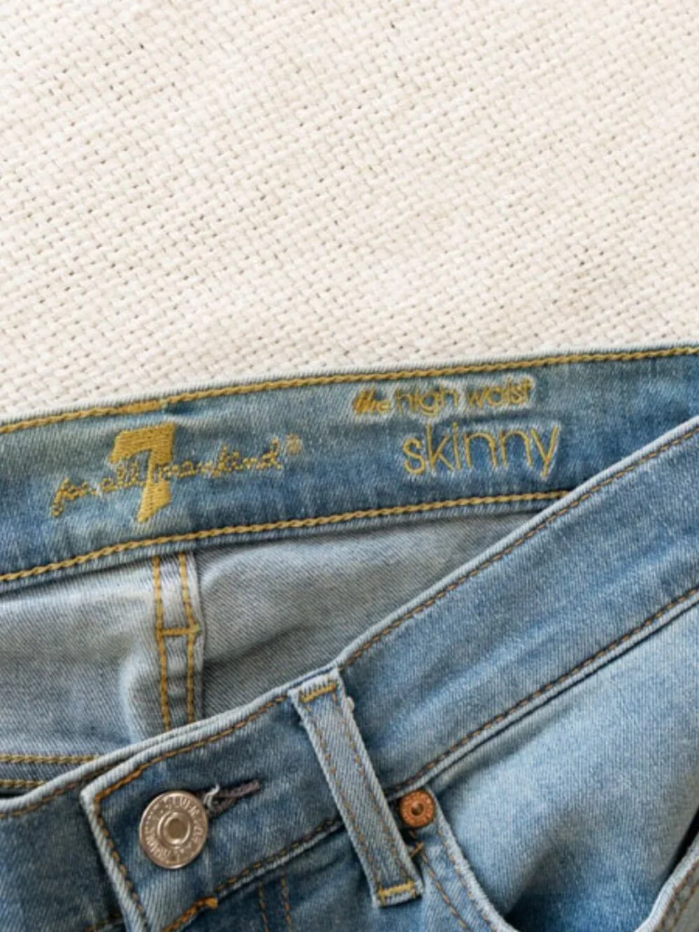 7 For All Mankind High Waist Skinny Jeans Distressed Light Wash Size 27 - Picture 2 of 12